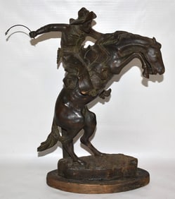 VINTAGE CARVED WOOD SCULPTURE THE BUCKING BRONCO