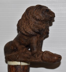 FOLK ART CARVED LION/WHISTLE WALKING STICK/CANE, 1890