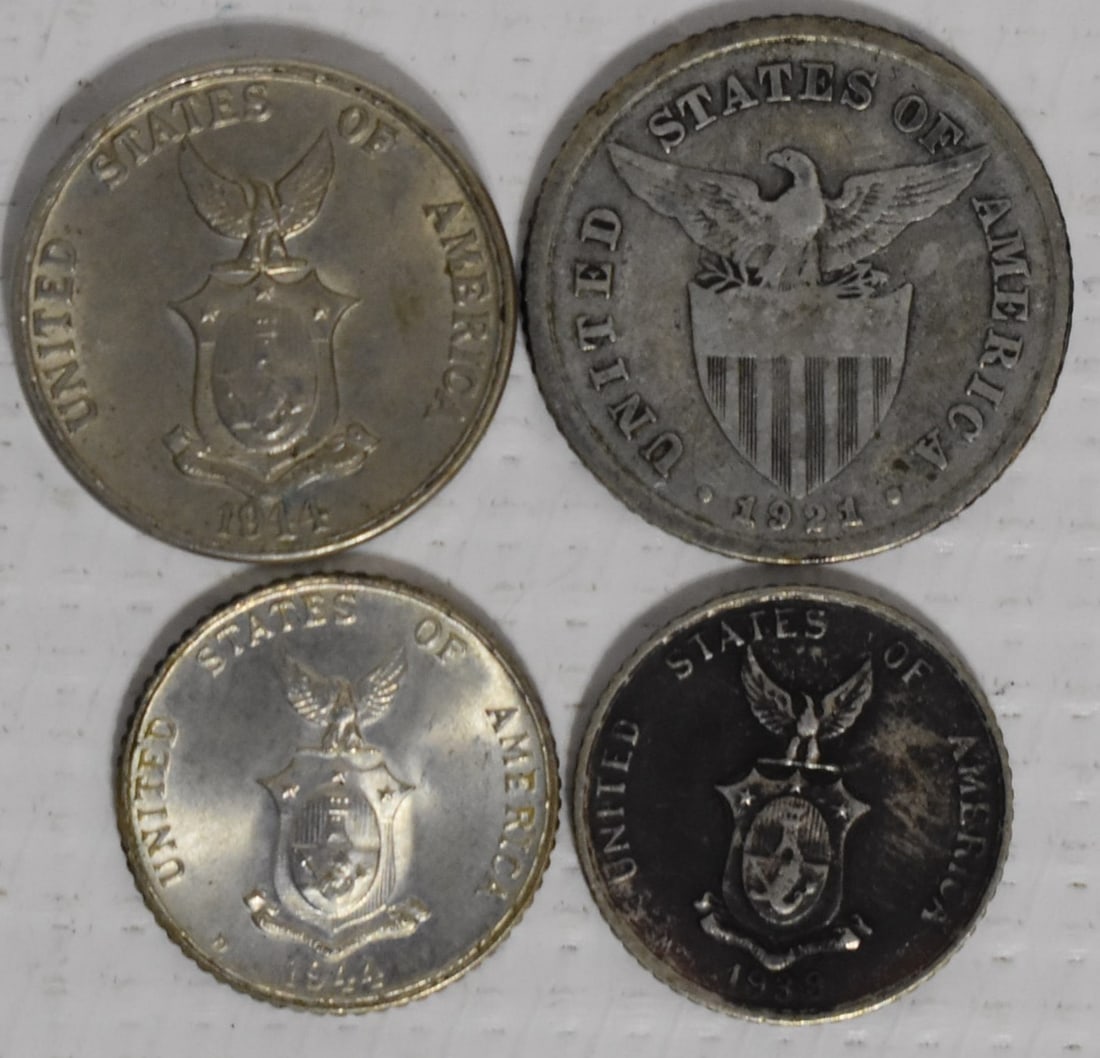 LOT (4) US OCCUPIED PHILIPPINES SILVER COINS, 1921-1944 (1 of 9)