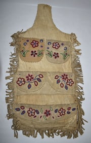 AMERICAN INDIAN BEADED DEERSKIN BIB APRON, 19/20TH C.