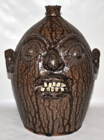 FOLK ART POTTERY FACE JUG SIGNED MARVIN BAILEY, 20TH C.
