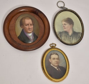 LOT (3) AMERICAN H/P PORTRAIT MINIATURES, 19TH C.