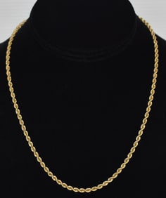 DECO 14KT YELLOW GOLD ROPE CHAIN, 20TH C., L. 18"