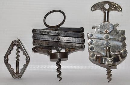 3 VINTAGE COLLAPSIBLE CORK SCREWS INCL. ZIG ZAG, WIER'S
