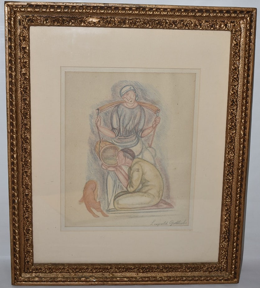 LITHOGRAPH W/C BARMHERZIGKEIT SIGNED LEOPOLD GOTTLIEB (1 of 8)