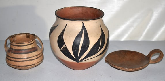 LOT (3) AMERICAN INDIAN DECORATED POTTERY, 19/20TH C.
