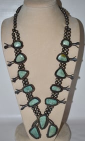 NAVAJO AM. INDIAN STER./TURQ. SQUASH BLOSSOM NECKLACE