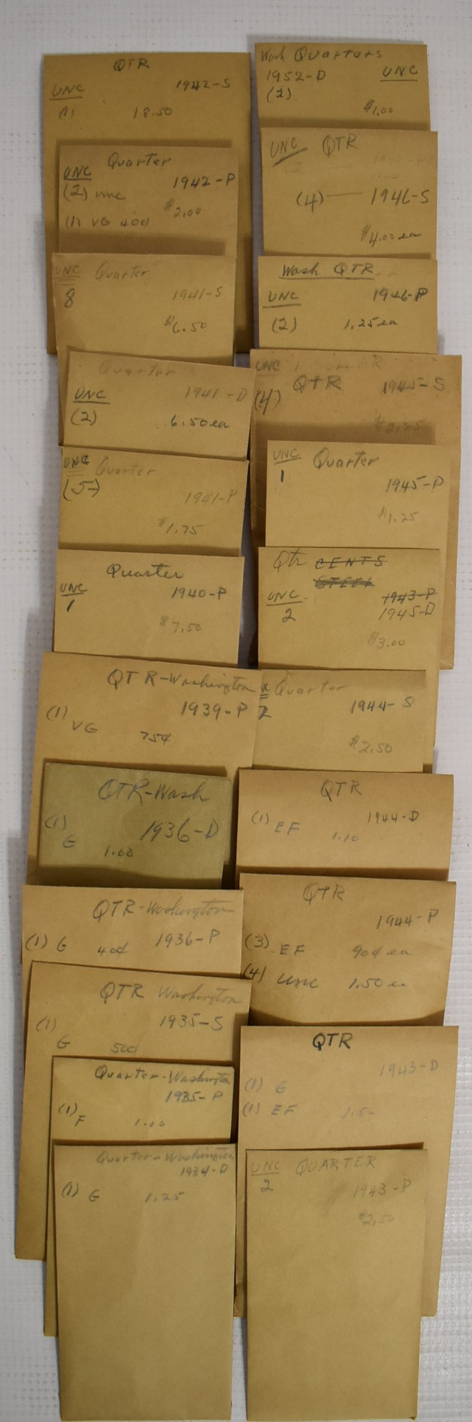 LG. LOT ASST. WASHINGTON QUARTERS INCL. UNC., 1934-1952 (1 of 5)