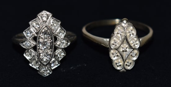 LOT (2) ART DECO 14KT/PLATINUM/DIAMOND COCKTAIL RINGS