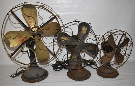 LOT (3) ART DECO OSCILLATING FANS, 2 W/BRASS BLADES