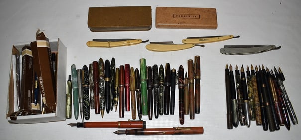 LARGE LOT ASSORTED FOUNTAIN PENS INCL. 14KT NIBS, C. 1900/50