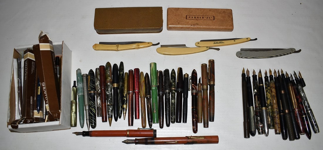 LARGE LOT ASSORTED FOUNTAIN PENS INCL. 14KT NIBS, C. 1900/50 (1 of 11)