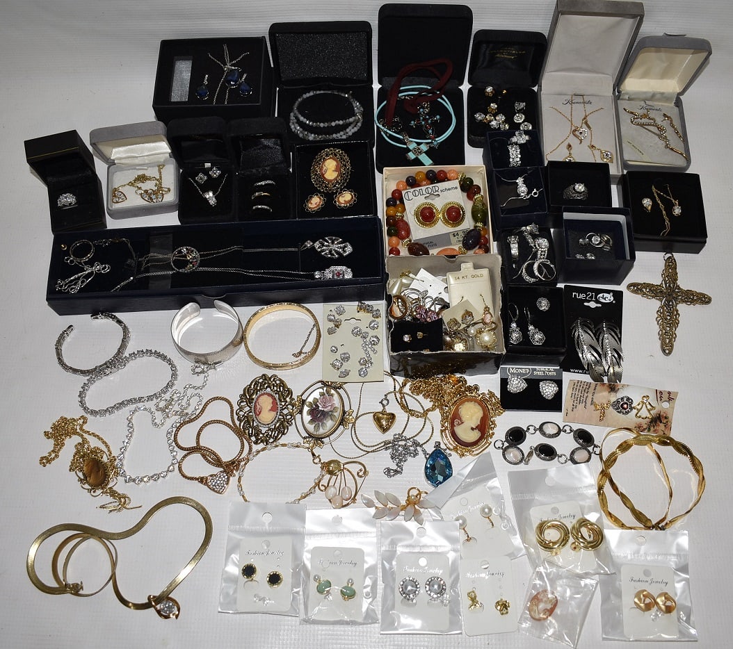 LARGE LOT ASSORTED COSTUME JEWELRY INCL. STERLING (1 of 14)