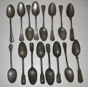 LOT ASST. EARLY PEWTER SOUP/SERVING SPOONS, 18/19TH C.