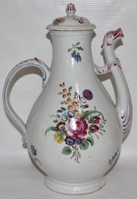 EARLY H/P FLORAL STAFFORDSHIRE/PEARLWARE COFFEE POT