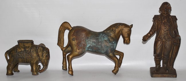 3 VINT. PAINTED CAST IRON FIGURAL PENNY BANKS