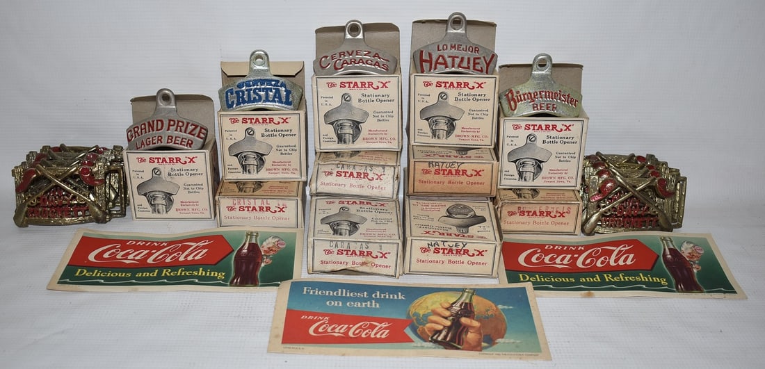 LOT ASST. VINT. BOTTLE CAP OPENERS NOS & BELT BUCKLES (1 of 7)