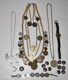 LOT ASSORTED COIN JEWELRY INCL. SILVER, 20TH C.