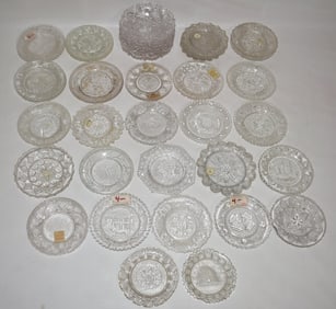 LOT (40) ASSORTED SANDWICH GLASS CUP PLATES, 19TH C.
