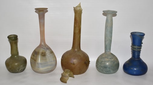 LOT (5) EARLY ROMAN GLASS BOTTLES