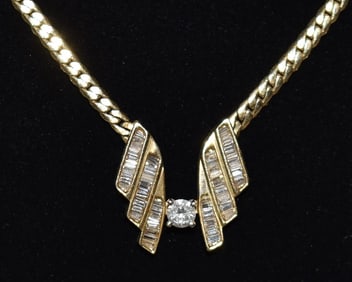 ART DECO 14KT YW GOLD/DIAM. NECKLACE, 20TH C., 9.8 DWT