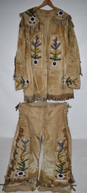 SET AMERICAN INDIAN BEADED/STITCHED COAT/PANTS, 20TH C.