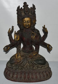 INDIA CAST IRON/PAINTED TIBETAN BUDDHA, 18/19TH C.