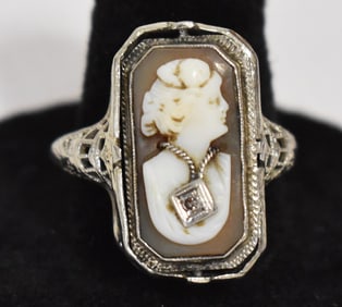 ANTIQUE ART DECO REVERSIBLE CENTER STONE/CAMEO RING