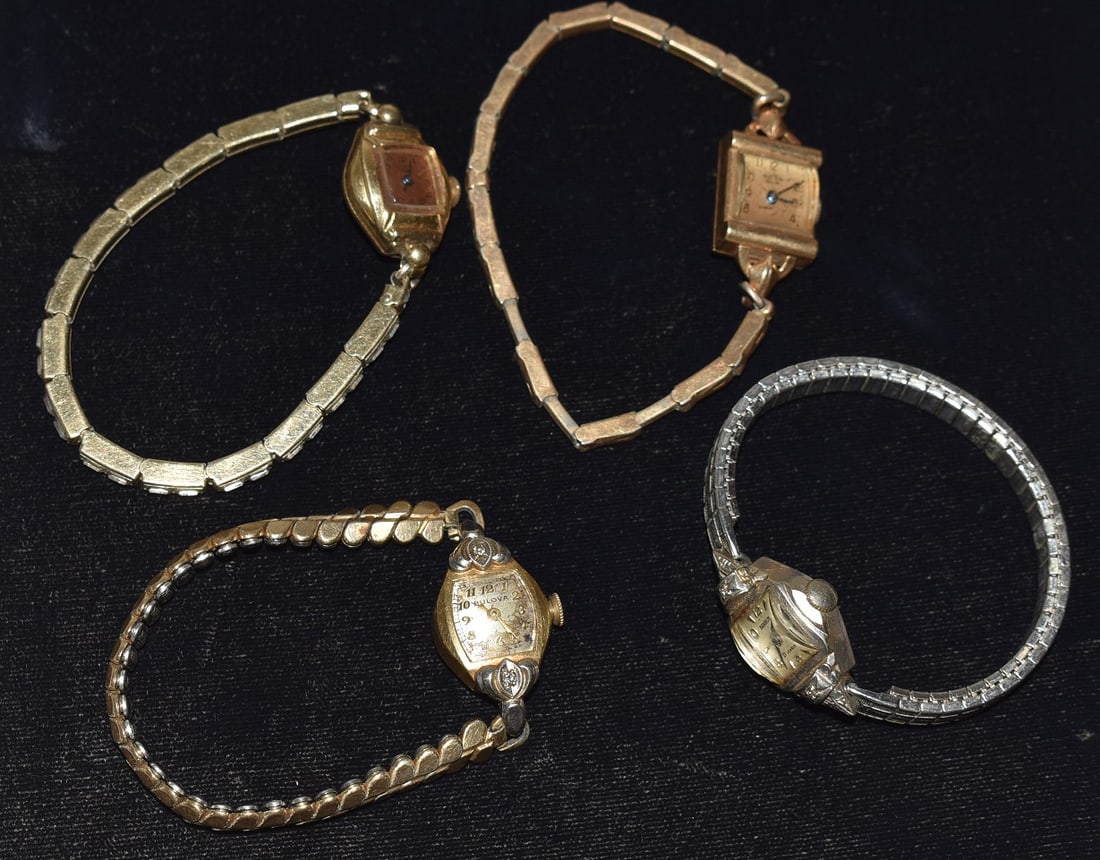 4 ASST. VINTAGE 14KT LADIES WRIST WATCHES, C. 1940/50 (1 of 8)