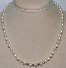ART DECO 14KT YELLOW GOLD/PEARL NECKLACE, C. 1960