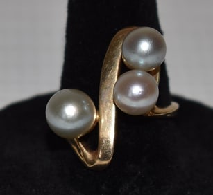 14KT YELLOW GOLD/PEARL COCKTAIL RING, C. 1940/50