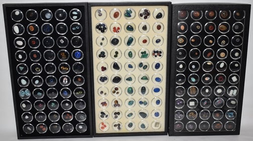 (3) DISPLAY CASES W/ASSORTED SEMI-PRECIOUS GEM STONES