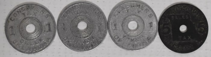 LOT (4) OKLAHOMA/MISSOURI CONSUMER/SALES TAX COINS