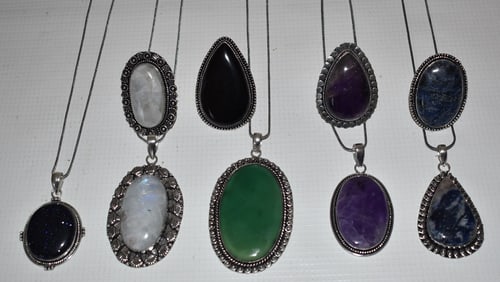 (9) SW STYLE GERMAN SILVER/HARDSTONE PENDANTS/RINGS