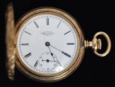 VICT. 14KT YW GOLD LADIES HUNT CASE POCKET WATCH, ELGIN