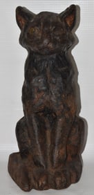 ART DECO CAST IRON PAINTED CAT DOOR STOP, C. 1900