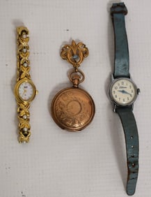 3 VINT. WATCHES INCL. 14KT CLASP LADIES PENDANT