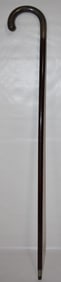 1930'S STERLING HANDLED CANE W/DUST BAG, L. 35"