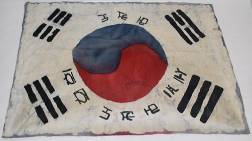 KOREAN WAR ERA POCKET FLAG, C. 1950, 21" X 29"