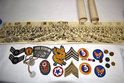 ASST. MILITARY BUTTONS/PATCHES/DOG TAGS, ETC., C. 1918