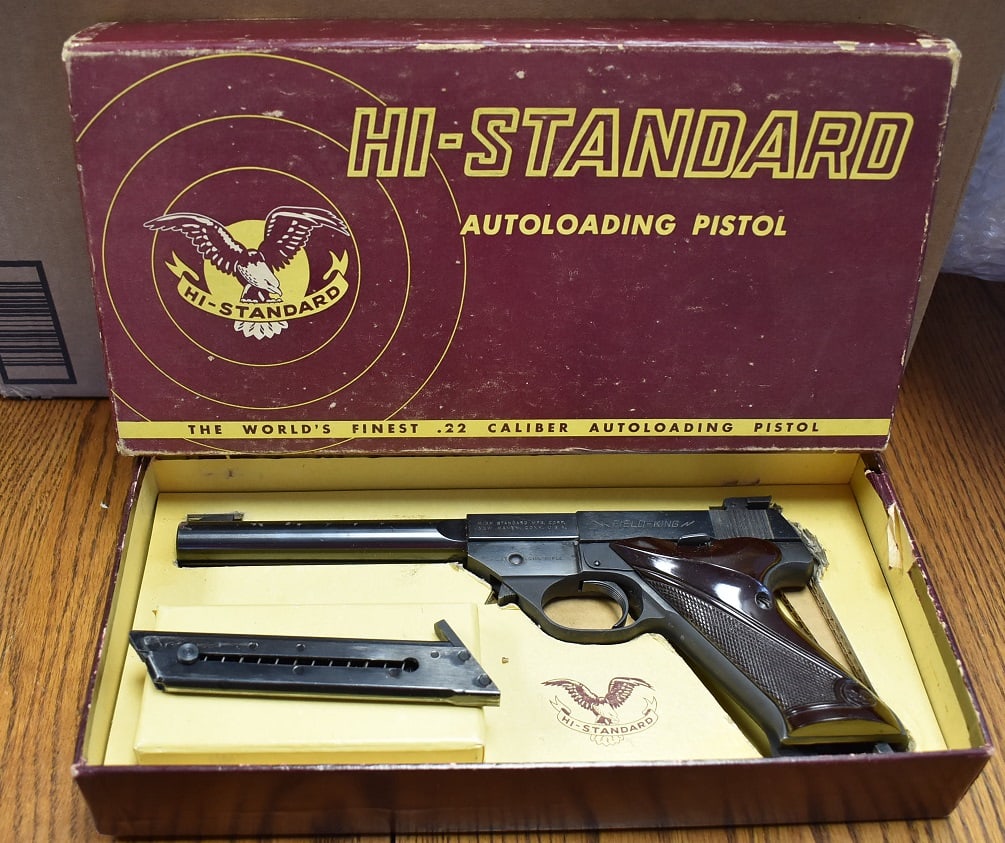 HIGH STANDARD "FIELD KING" SEMI-AUTO LUGER STYLE PISTOL: HIGH STANDARD "FIELD KING" SEMI-AUTOMATIC LUGER STYLE PISTOL, SER. #374901, W/ORIG. BOX **NICS CHECK REQUIRED**