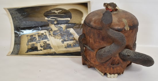 GERMAN CARVED TOBACCO JAR W/SNAKE & WWII PROVENANCE