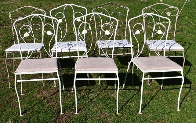 LOT (7) WROUGHT IRON PATIO CHAIRS, C. 1940/50'S: LOT (7) WROUGHT IRON PATIO CHAIRS, C. 1940/50'S