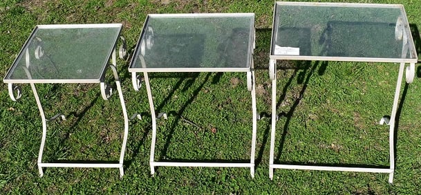 (3) ART DECO WROUGHT IRON NESTING TABLES, C. 1950/60