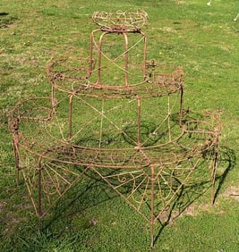 VICTORIAN HALF ROUND WIREWORK FLOWER STAND, 19/20TH C.
