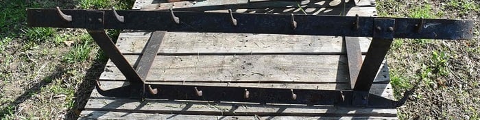 LARGE IRON POT & PAN RACK (HANGS FROM CEILING) 20TH C.
