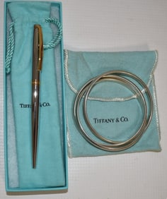 2 TIFFANY & CO. STERLING BANGLE BRACELET/BALL POINT PEN