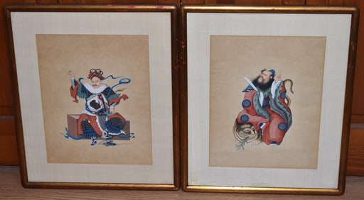 (2) W/C PAPER CHINESE MYTHOLOGICAL FIGURES, 19TH C.