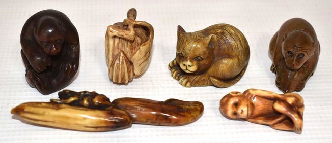 LOT (6) ASSORTED JAPANESE NETSUKE, 20TH C.