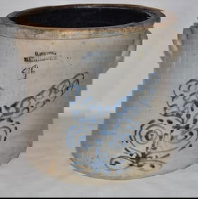 D. WESTON 4 GAL. SALT GLAZED STONEWARE CROCK